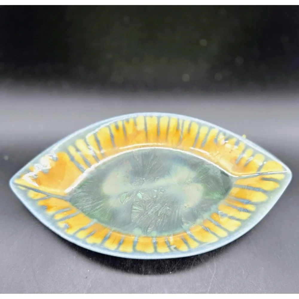 Vintage Edgecomb Pottery Crystalline Glaze Oval Drip Candy Dish 10